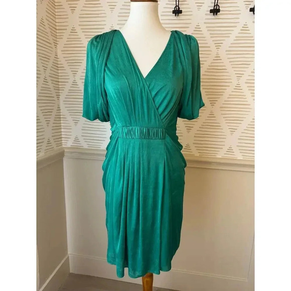 BCBGMaxAzria Women’s Small Green Faux Wrap Draped Sleeve Dress - Picture 1 of 4